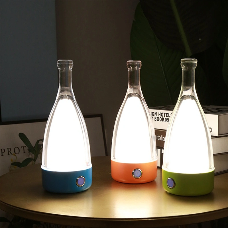 botella de aluminio luz nocturna botella de vino lámpara de mesa led recargable 