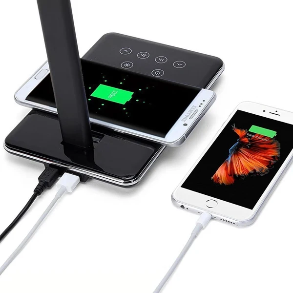 lámpara de escritorio led de protección ocular con cargador inalámbrico qi 