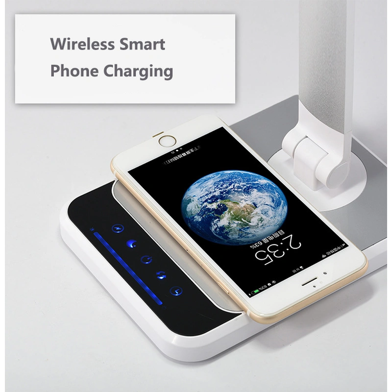 lámpara de escritorio led regulable con cargador inalámbrico qi 