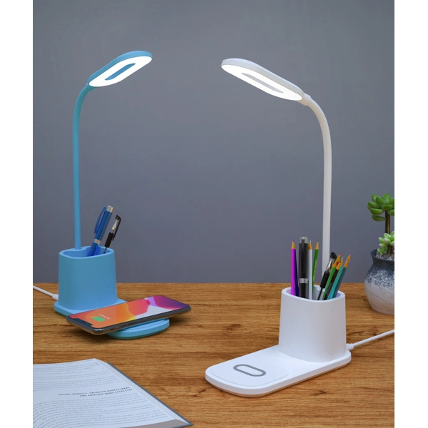 lámpara de escritorio led con portalápices y cargador inalámbrico 