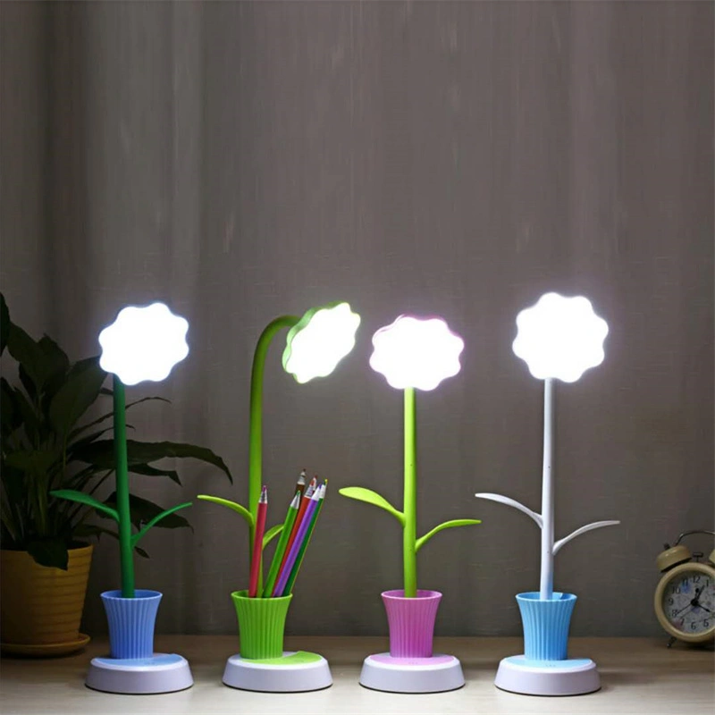 lámpara de escritorio recargable led de girasol con puerto usb para niños leyendo