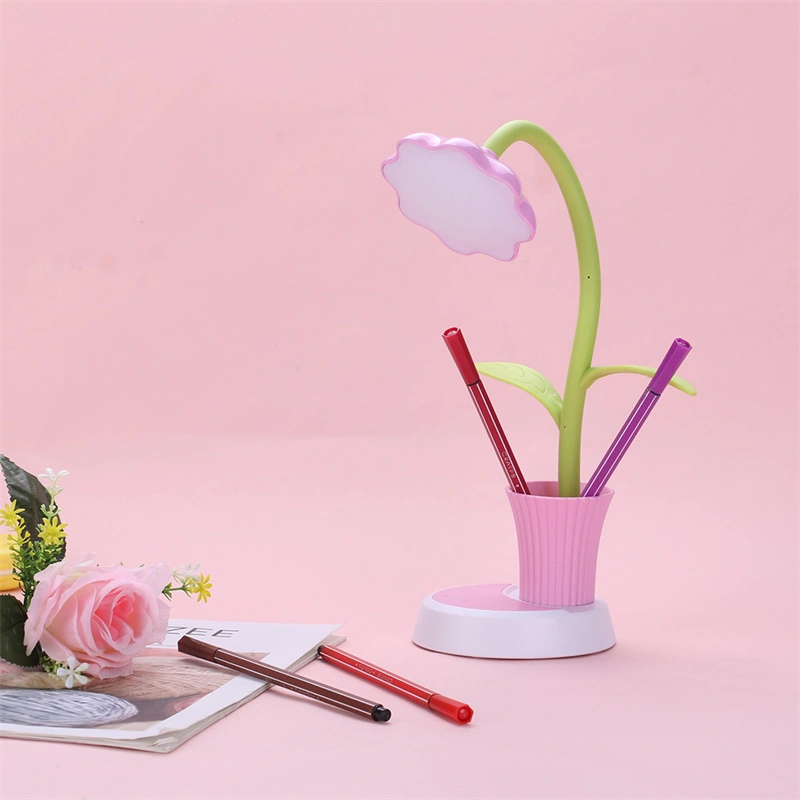 lámpara de escritorio recargable led de girasol con puerto usb para niños leyendo