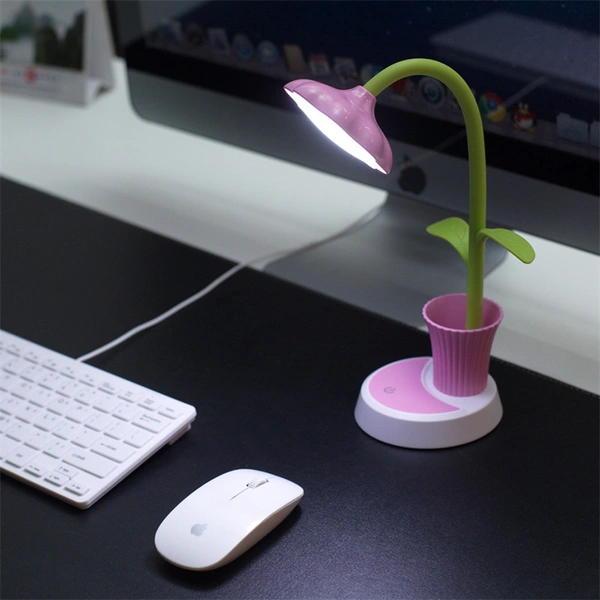 lámpara de escritorio recargable led de girasol con puerto usb para niños leyendo
