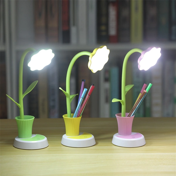 lámpara de escritorio recargable led de girasol con puerto usb para niños leyendo
