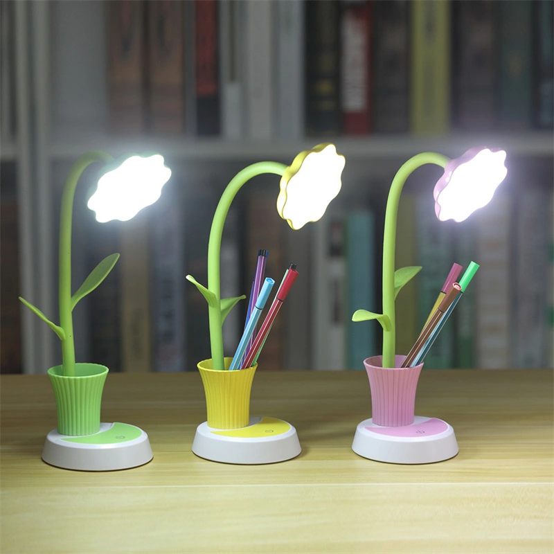 lámpara de escritorio recargable led de girasol con puerto usb para niños leyendo