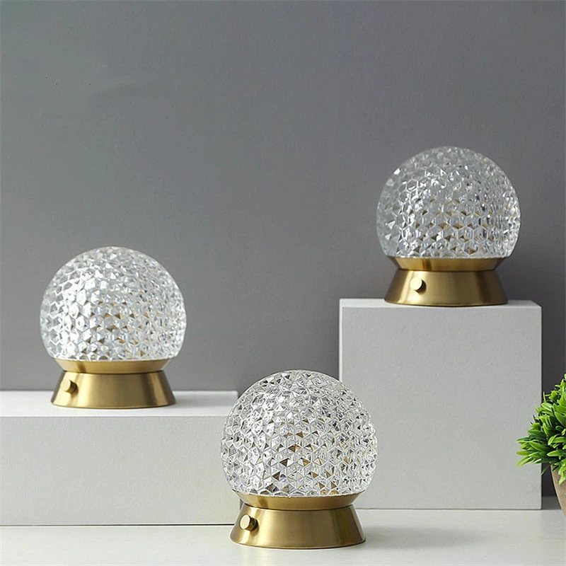 lámpara de mesa de cristal lámparas de mesita de noche con base de metal lámpara de decoración de lujo
