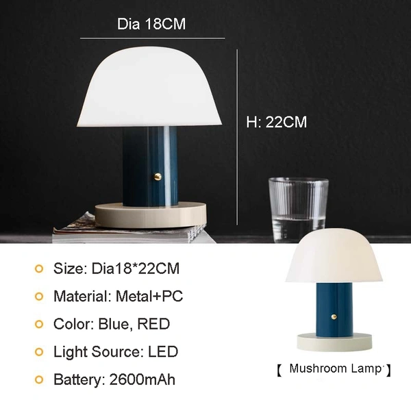 Lámpara de mesa LED recargable minimalista y cálida con forma de seta  