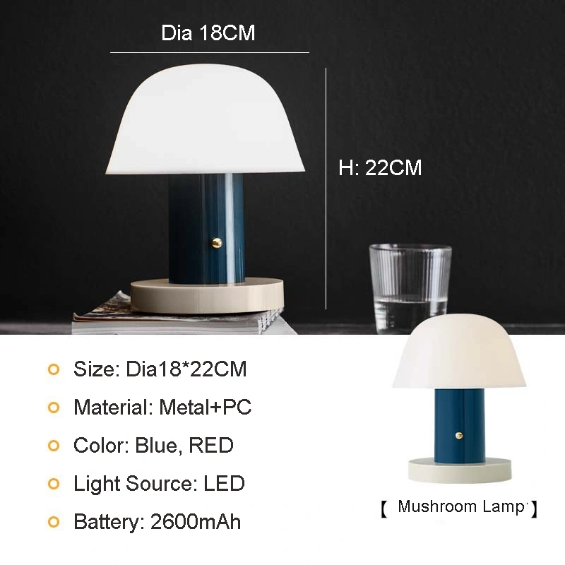 Lámpara de mesa LED recargable minimalista y cálida con forma de seta  