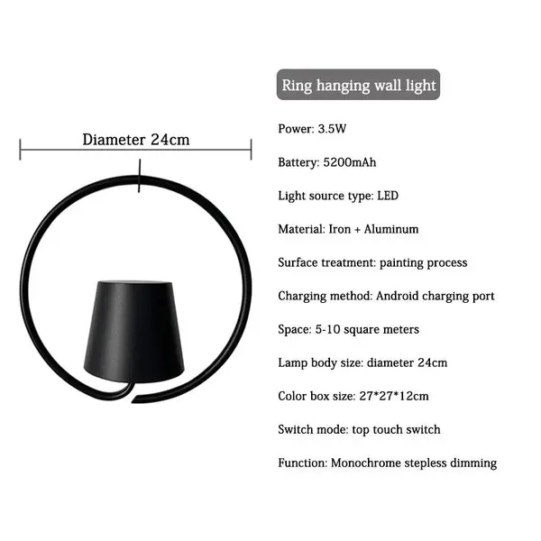 led poldina lámpara colgante recargable anillo portátil araña redonda