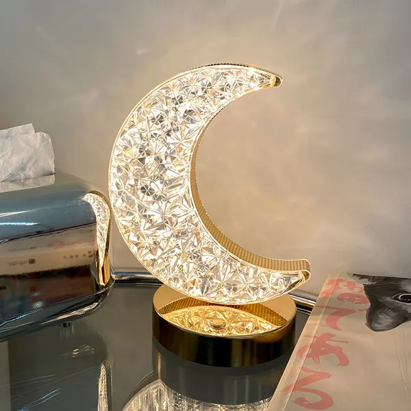 مصباح طاولة كريستال أكريليك مع بطارية USB قابلة لإعادة الشحن 