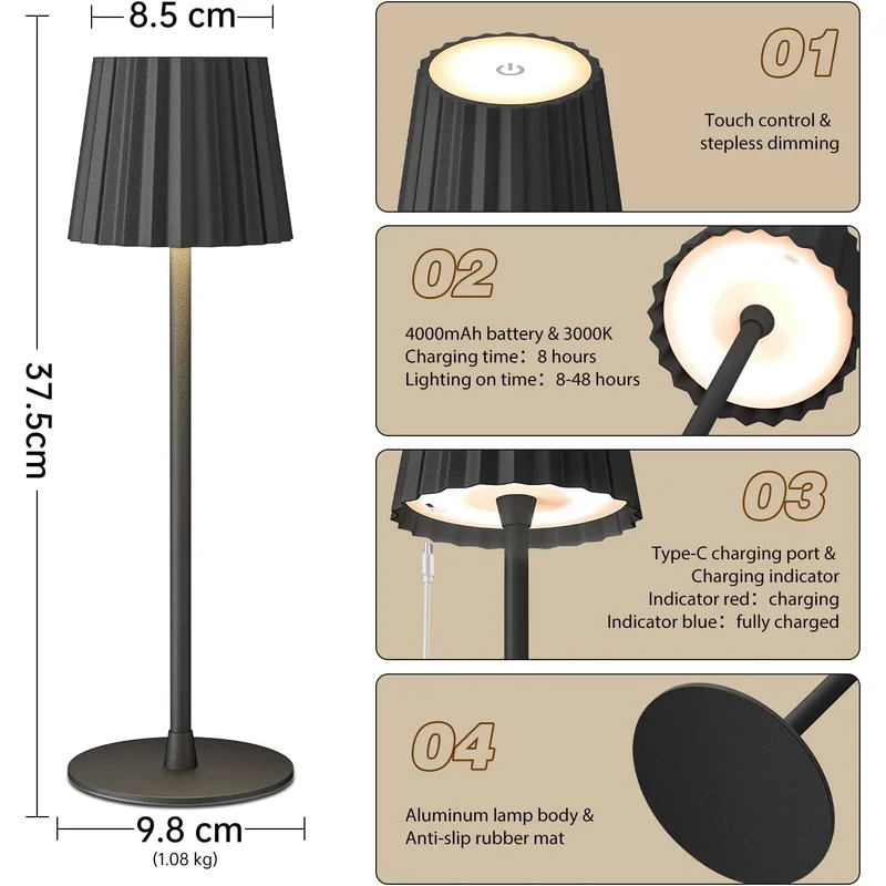 Lámparas de mesa de metal led antiguas que funcionan con pilas con pantalla de flores