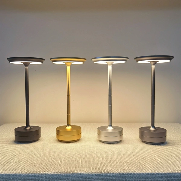 Lámpara de mesa de decoración de comedor recargable LED de aluminio táctil