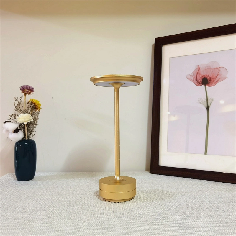 Lámpara de mesa de decoración de comedor recargable LED de aluminio táctil