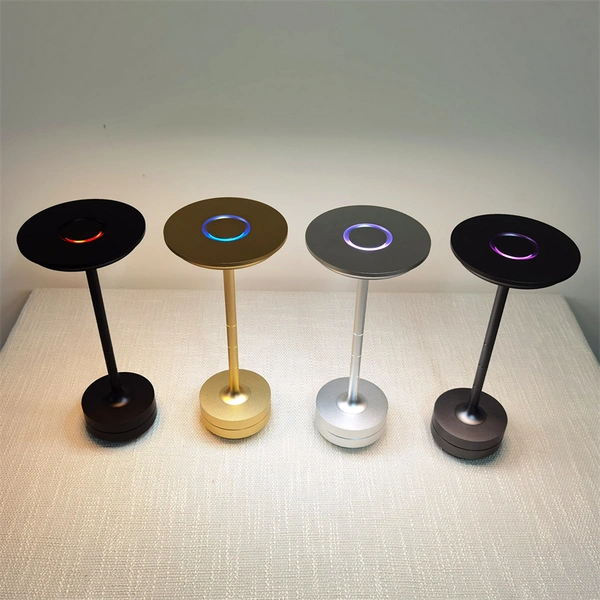 Lámpara de mesa de decoración de comedor recargable LED de aluminio táctil