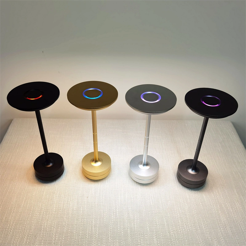Lámpara de mesa de decoración de comedor recargable LED de aluminio táctil