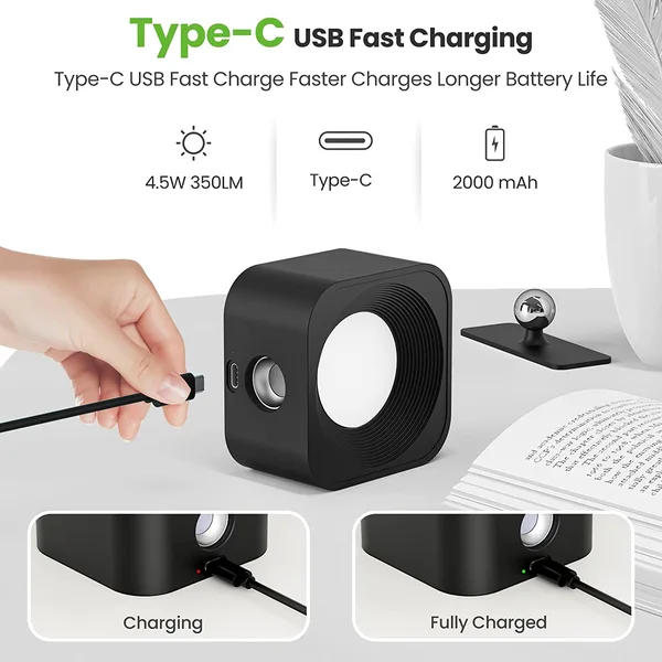 Lámpara de pared LED regulable, luz de lectura de bola magnética recargable de 4,5 W