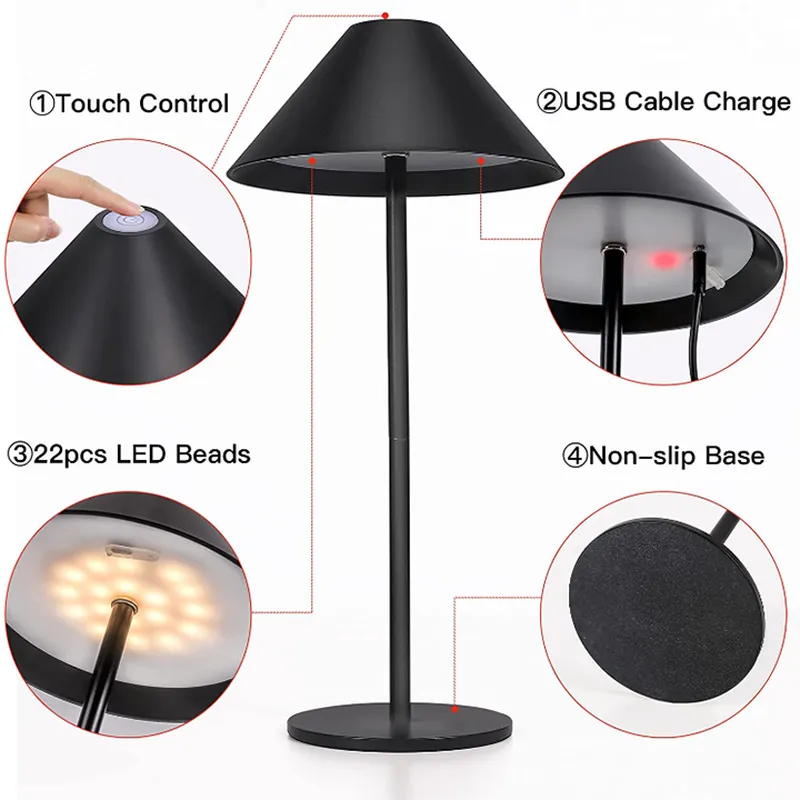 4000mah بطارية تعمل بالبطارية LED مصابيح طاولة لاسلكية لتناول الطعام