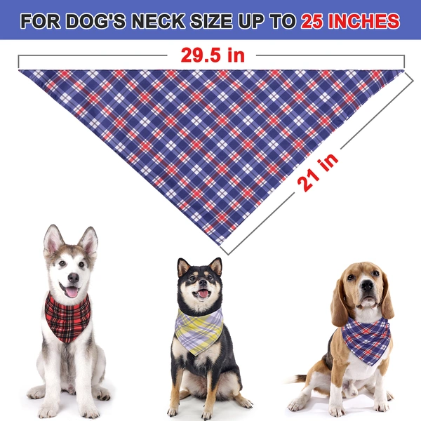 Adjustable Plaid Dog Bandanas Handkerchiefs Triangle Bibs for Puppy Small Medium Large Dogs, 8 Pack