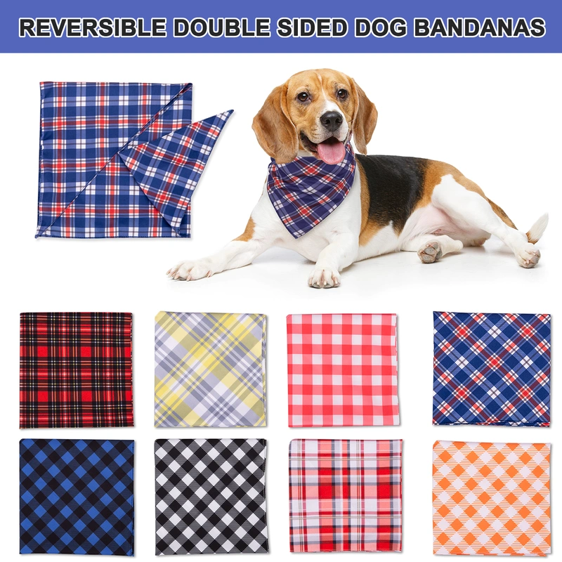 Adjustable Plaid Dog Bandanas Handkerchiefs Triangle Bibs for Puppy Small Medium Large Dogs, 8 Pack