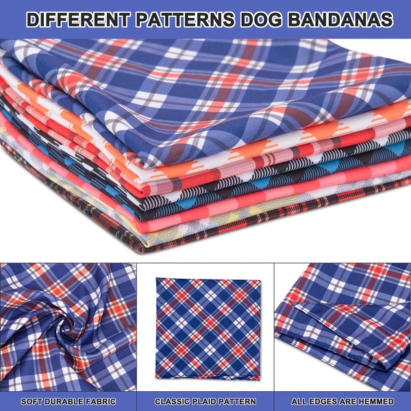 Adjustable Plaid Dog Bandanas Handkerchiefs Triangle Bibs for Puppy Small Medium Large Dogs, 8 Pack