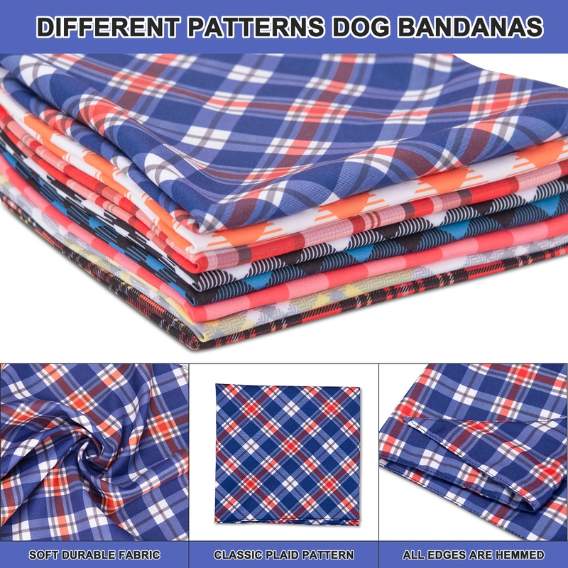Adjustable Plaid Dog Bandanas Handkerchiefs Triangle Bibs for Puppy Small Medium Large Dogs, 8 Pack