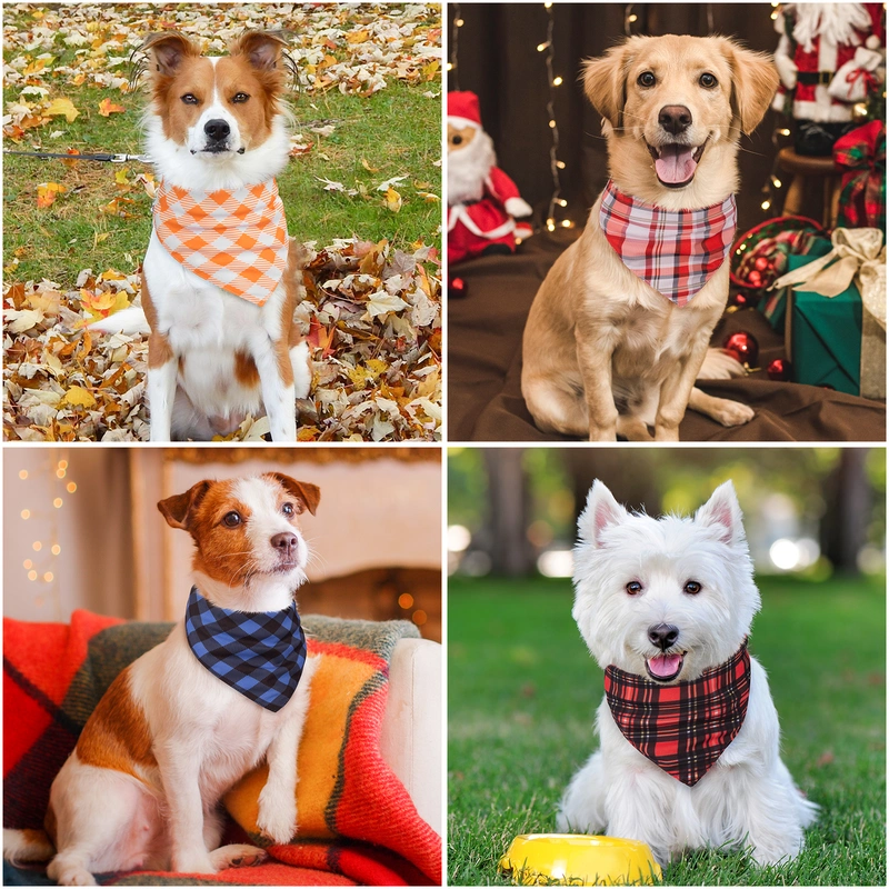 Adjustable Plaid Dog Bandanas Handkerchiefs Triangle Bibs for Puppy Small Medium Large Dogs, 8 Pack