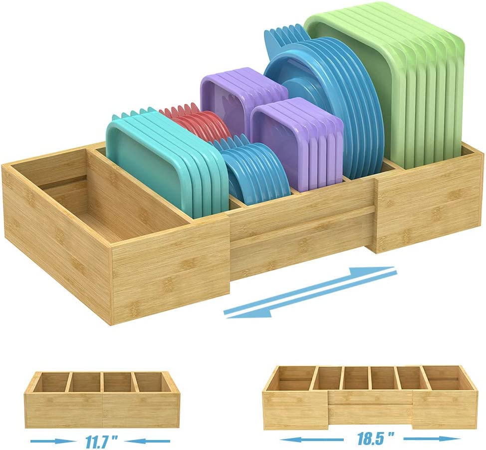 Bamboo Food Container Lid Organizer for Plastic Lids