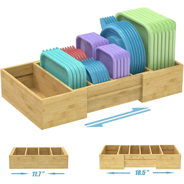Bamboo Food Container Lid Organizer for Plastic Lids