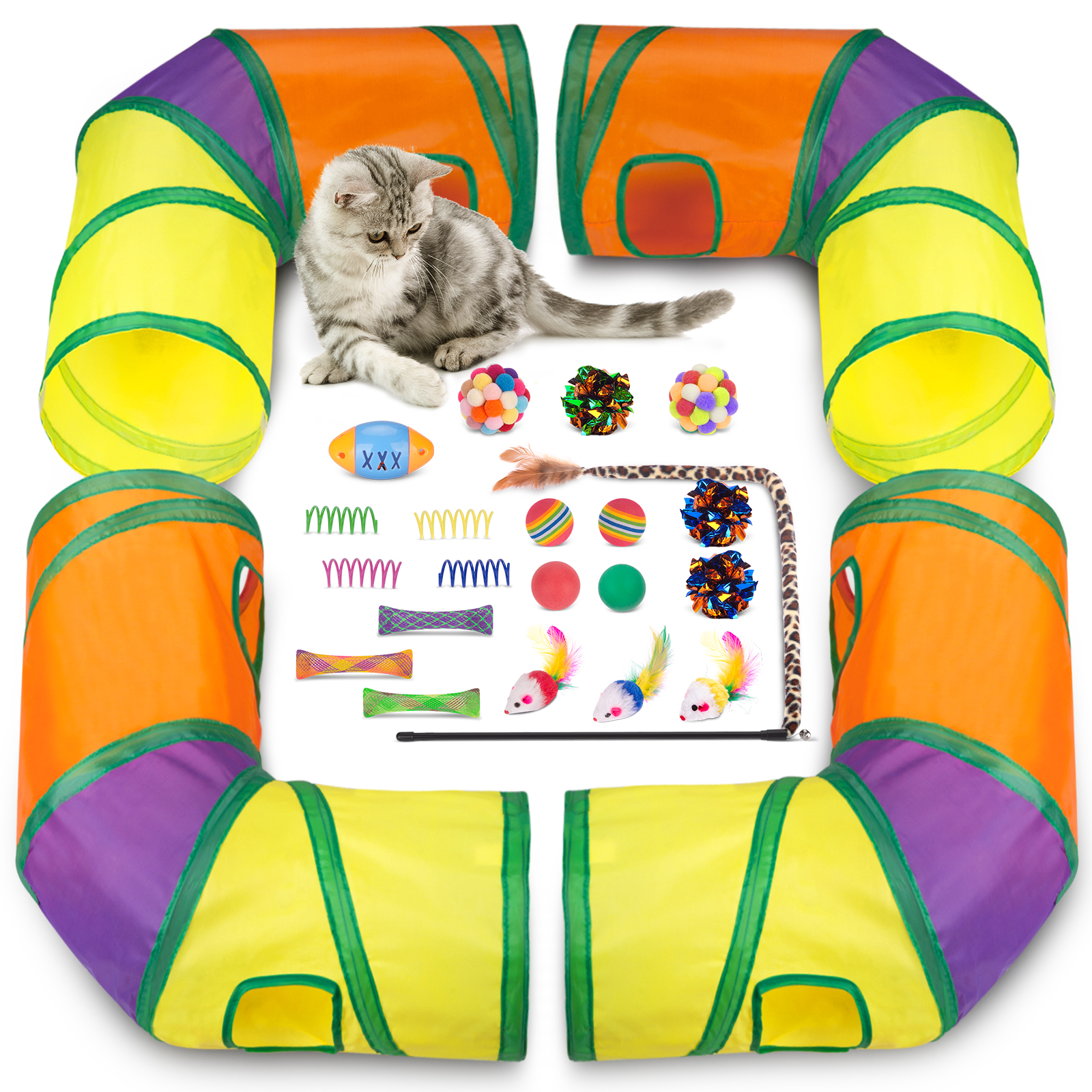 Cat Toys Assortment 25PCS With 4 L Shape Tunnel