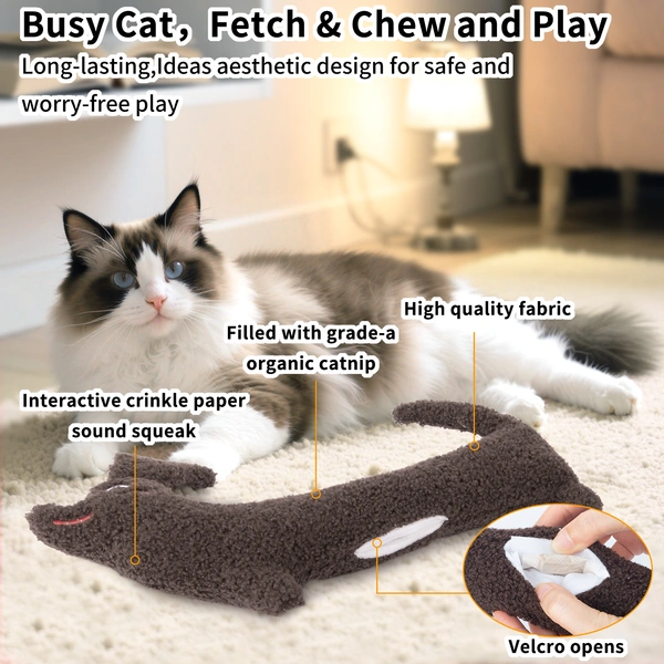 ETEKYER Large Cat Toy, Refillable Catnip with Crinkle Sound Inside, Pillow Kitten Toys for Indoor Cats Kitty Snuggle and Anxiety Relief Kick Exercise 15 Inches