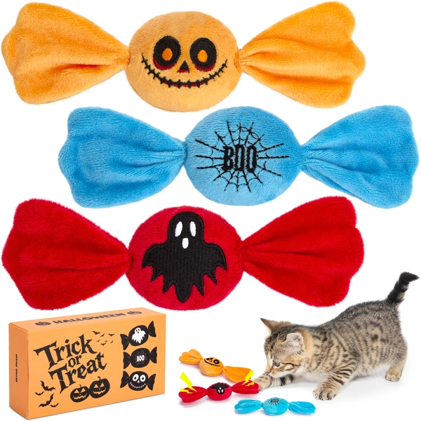 Trick or Treat for Halloween Kitten Toys, Catnip Crinkly Sound Cat Toys, Interactive Indoor Kitty Kicker for All Breeds