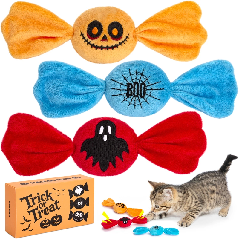 Trick or Treat for Halloween Kitten Toys, Catnip Crinkly Sound Cat Toys, Interactive Indoor Kitty Kicker for All Breeds
