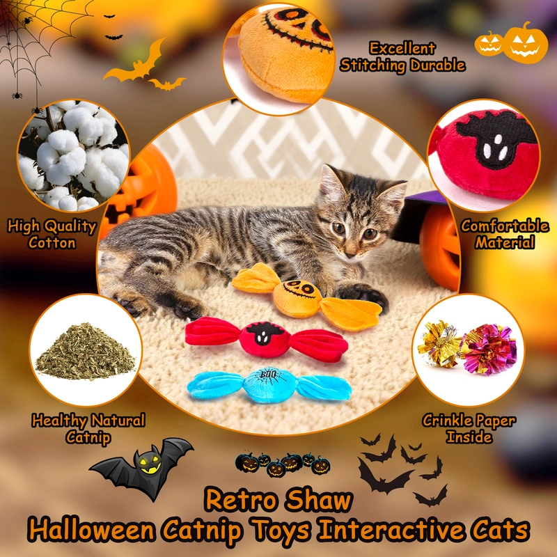 Trick or Treat for Halloween Kitten Toys, Catnip Crinkly Sound Cat Toys, Interactive Indoor Kitty Kicker for All Breeds