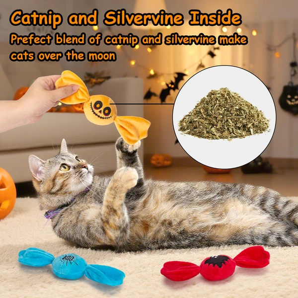 Trick or Treat for Halloween Kitten Toys, Catnip Crinkly Sound Cat Toys, Interactive Indoor Kitty Kicker for All Breeds