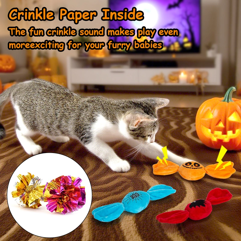 Trick or Treat for Halloween Kitten Toys, Catnip Crinkly Sound Cat Toys, Interactive Indoor Kitty Kicker for All Breeds