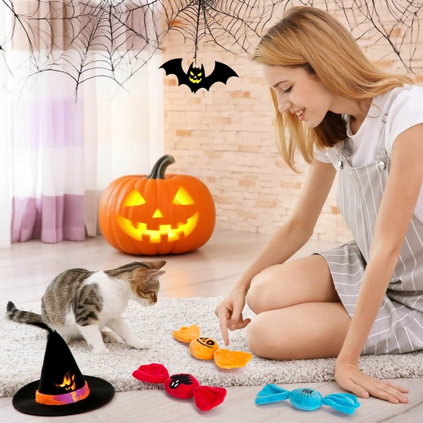Trick or Treat for Halloween Kitten Toys, Catnip Crinkly Sound Cat Toys, Interactive Indoor Kitty Kicker for All Breeds