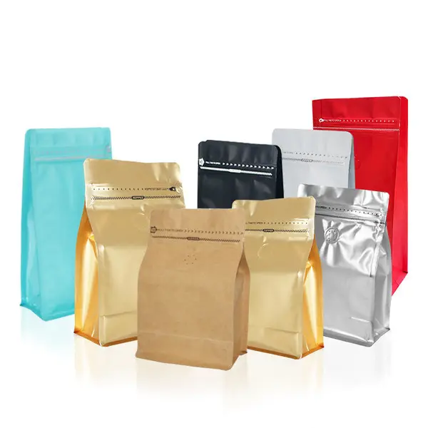Flat bottom coffee bag with tap zipper air valve