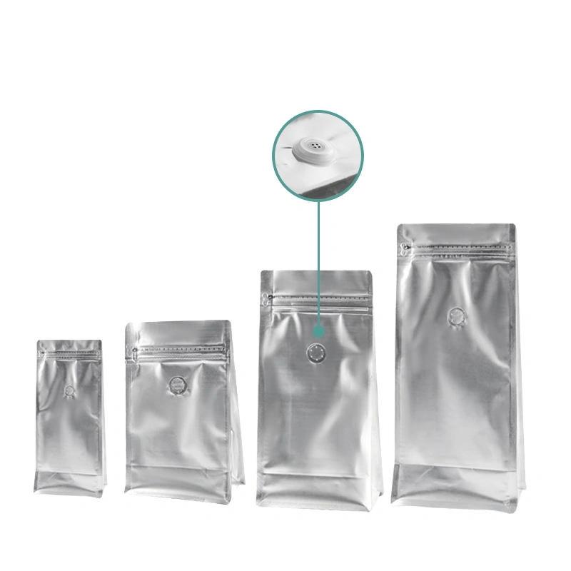 Flat bottom coffee bag with tap zipper air valve