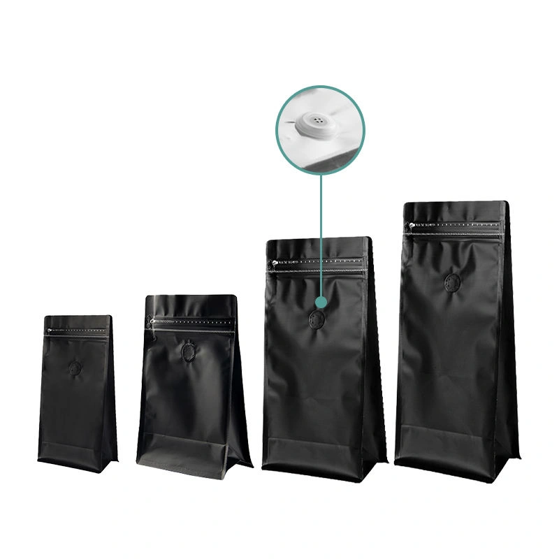Flat bottom coffee bag with tap zipper air valve