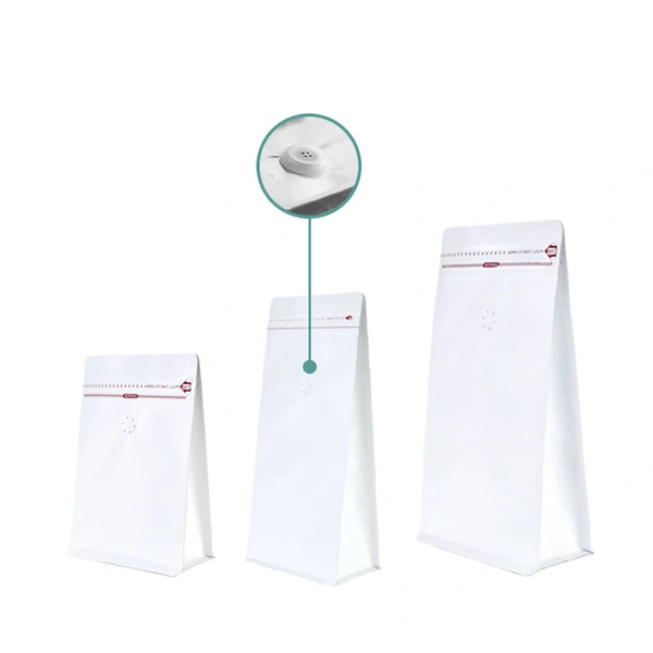 Flat bottom coffee bag with tap zipper air valve