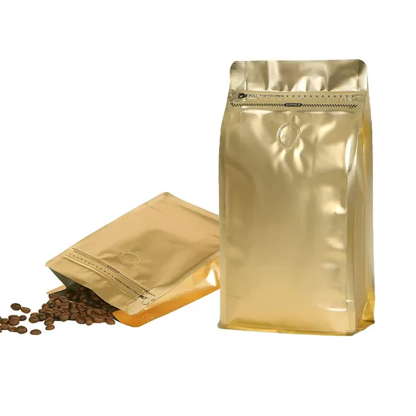 Flat bottom coffee bag with tap zipper air valve
