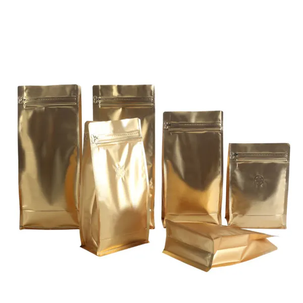 Flat bottom coffee bag with tap zipper air valve