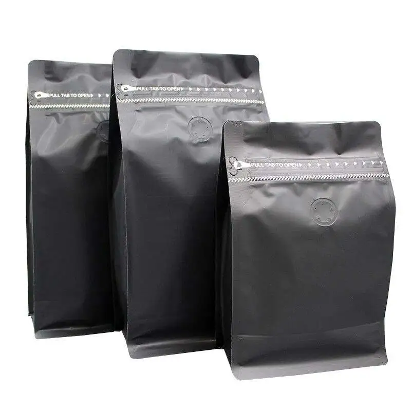 Flat bottom coffee bag with tap zipper air valve
