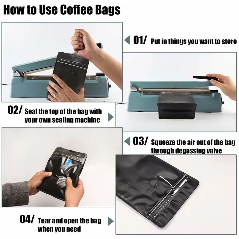 Flat bottom coffee bag with tap zipper air valve