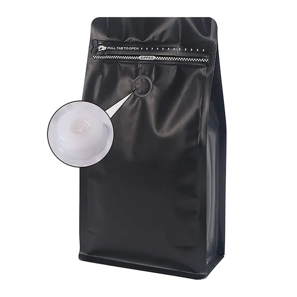 Flat bottom coffee bag with tap zipper air valve