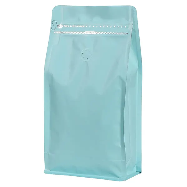 Flat bottom coffee bag with tap zipper air valve
