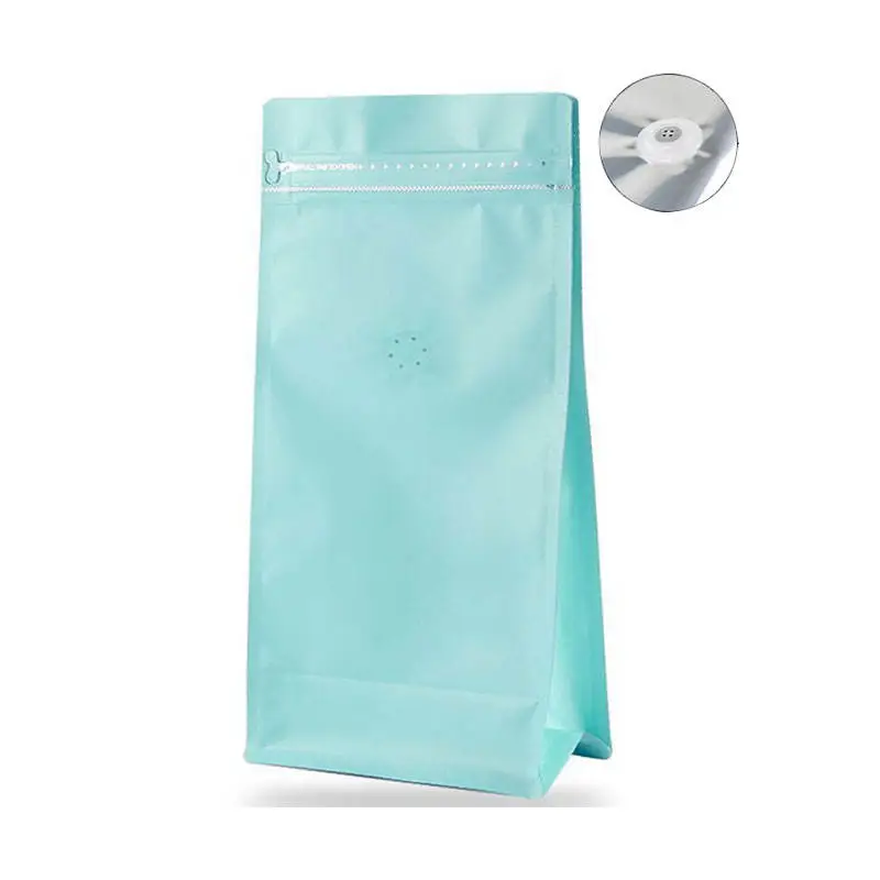 Flat bottom coffee bag with tap zipper air valve