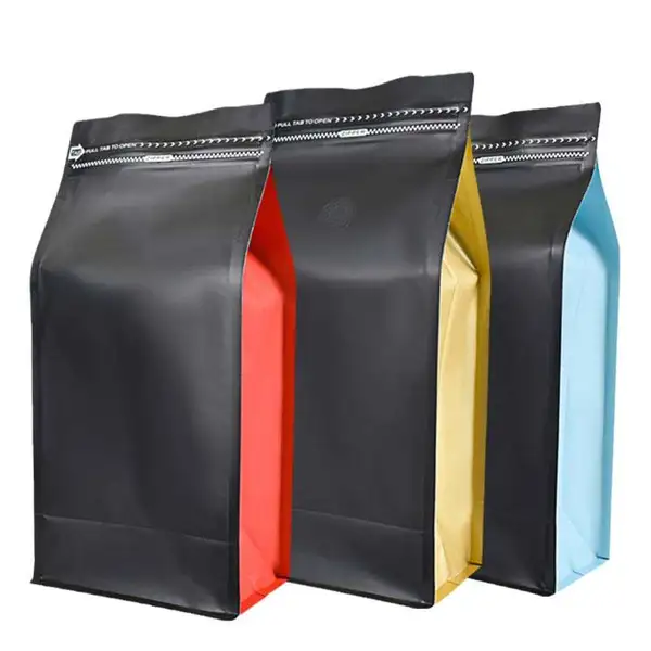Flat bottom coffee bag with tap zipper air valve