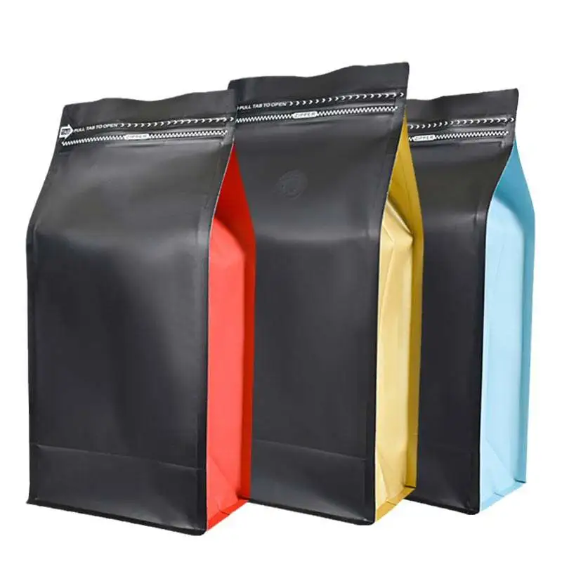 Flat bottom coffee bag with tap zipper air valve