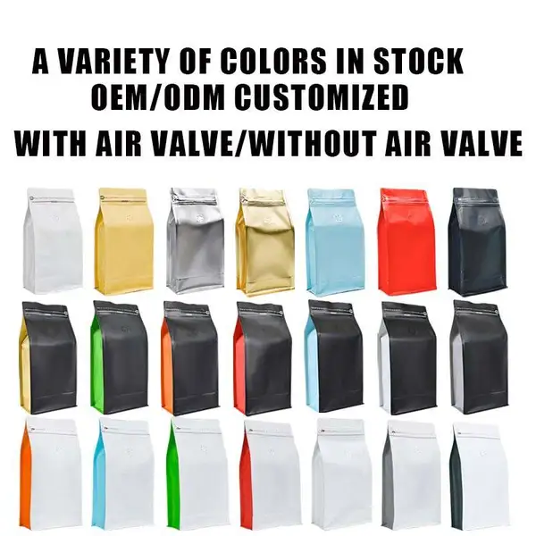 Flat bottom coffee bag with tap zipper air valve